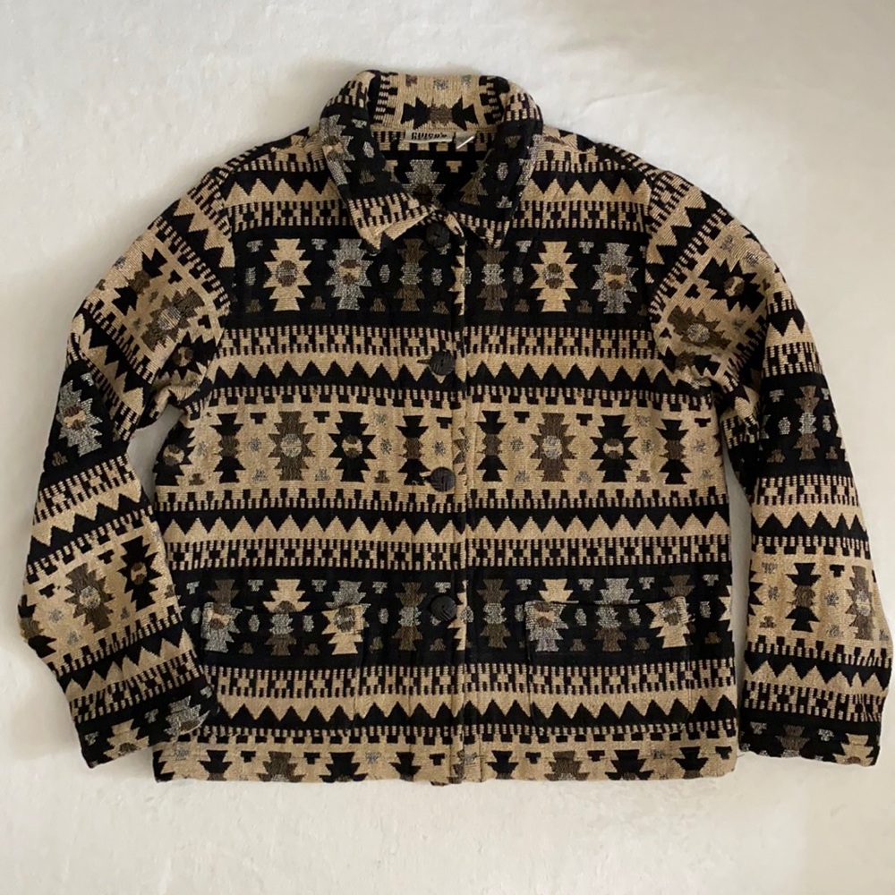 {VTG} Chico's | 90s Arizona Seasons Aztec Cotton Tapestry Jacket Shacket (1 M/8)